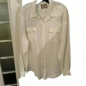 Bruno New York women’s button down white linen shirt w/ pockets size Large
